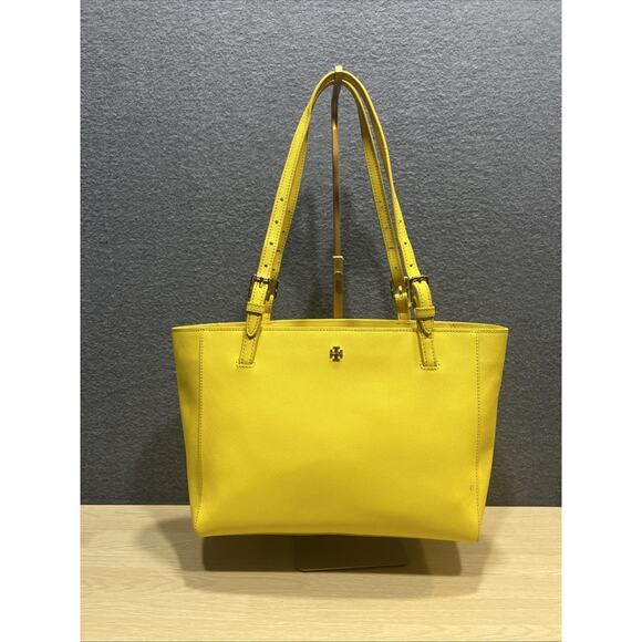 Tory Burch York Buckle Medium Tote Work Bag Yellow Saffiano Leather See Details. - Picture 1 of 16